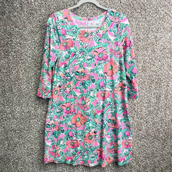 Lilly Pulitzer Dress Women’s Medium Solia UPF 50+ Perfect Poppy Floral Print - Picture 1 of 9